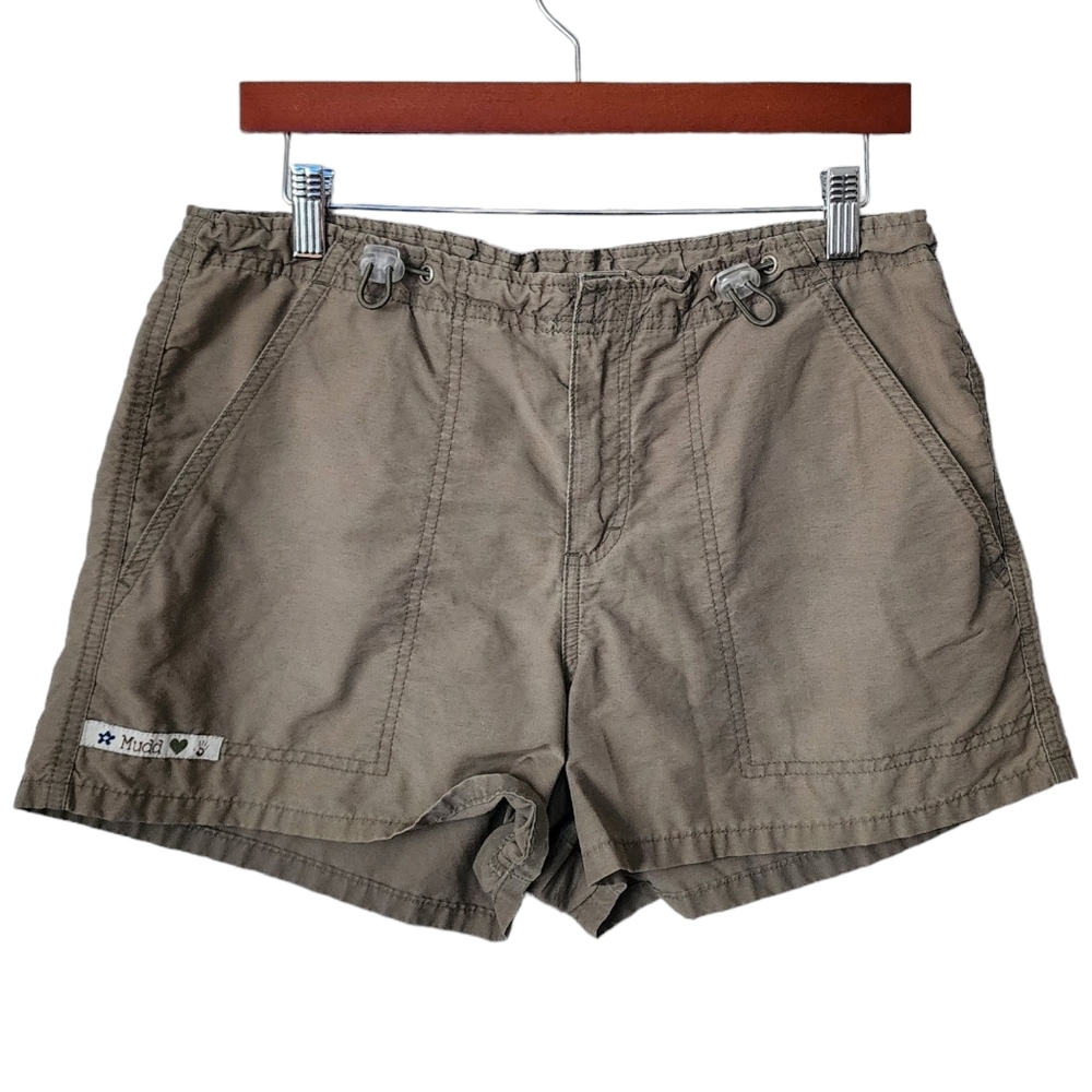 MUDD Vintage Y2K Nylon Logo Shorts Drab Green Utility Streetwear